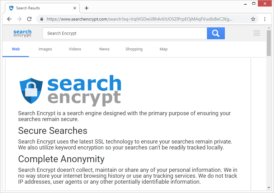 Requête de recherche redirigée vers searchencrypt.com